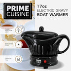 17oz Electric Gravy Boat Warmer, Ceramic Gravy Boat with Detachable Cord and Lid