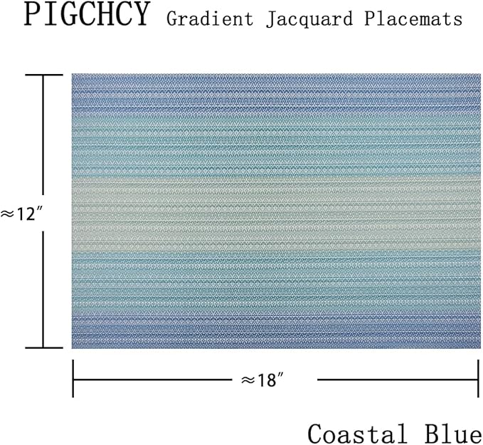 PIGCHCY Placemats Set of 12 Washable Durable Place Mats Vinyl Heat Resistant Non-Slip Table Mats Indoor Outdoor (Coastal Blue)