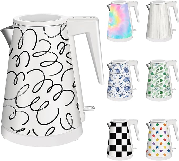 1.2L Double Wall Stainless Steel Interior Water Boiler, Cordless, 1000W Fast Boil with LED Light Coffee Pot & Tea Electric Kettle, Auto Shut-Off and Boil-Dry Protection (Ink Rhythm)