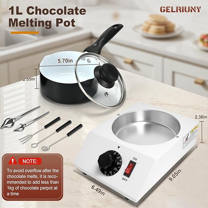 2026 Upgrade Chocolate Melting Machine, 1L Chocolate Melting Pot with Candy Dipping Tools,Electric Chocolate Tempering Machine for Chocolate,Candy,Butter Making Warming Coffee Milk Wine (40W, 110V)