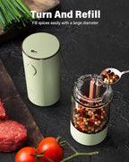TOMEEM Upgraded Larger Capacity Electric Salt and Pepper Grinder Set Rechargeable with LED lights, Stainless Steel Automatic Pepper and Salt Grinder Refillable with 5 Adjustable Coarseness Green