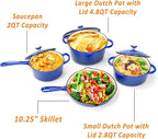 Hisencn Enameled Cast Iron Cookware Set - 7 Piece Set of Dutch Ovens, Sauce Pan, Skillet, 3 Lids, Dutch Oven Set, Ceramic Coated Cast Iron, Heavy Duty, Gas/Induction Compatible, PFA Free, Cobalt Blue