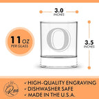 On The Rox Drinks (O-Monogram)- 4 Piece Set of 11 Ounce Engraved Heavy Base Rocks Glasses- Quality Elegant Glass-Multi-Purpose Beverage-Rocks Glass- For any Occasion
