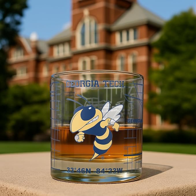Greenline Goods – Georgia Tech University Yellow Jackets College Whiskey Glasses (Set of 2), 10 oz – Full-Color Logo + Campus Map