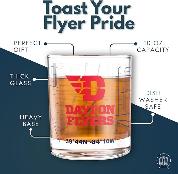 Greenline Goods – University of Dayton Flyers College Whiskey Glasses (Set of 2), 10 oz – Full-Color Logo + Campus Map