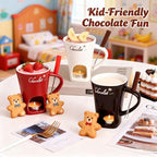 Chocolate Fondue Mug, Fondue Cups Tealight, Chocolate Melting Mug With Candle, Mini Ceramic Chocolates Melting Cup With Forks, Date Night Birthday Wedding Gifts (Red)