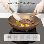 Healthy Nonstick Granite Cookware Set - 3 Pcs, Induction Skillets With Lids, PFOA Free, No Toxic Egg Omelette Frying Pan