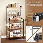 Baker's Rack with Power Outlet, 4-Tier Standing Kitchen Rack Microwave Stand Storage Shelves, Coffee Bar Station Cabinet Table, Heavy Duty Kitchen Organizer for Coffee Bar, Bread