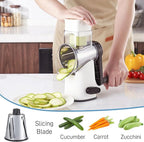 VEKAYA Cheese Grater, Cheese Grater Hand Crank, 4 Interchangeable Blades Cheese Shredder, Vegetable Slicer, Non-slip Suction Base, Easy to Clean Rotary Grater with Handle (White)