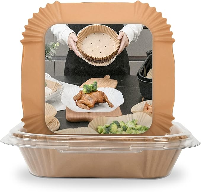 [3-Size] Air Fryer Disposable Paper Liner Compatible with COSORI AirFryers Toaster Oven, Non-stick AirFryer Parchment Paper Baking Accessories (50Pcs - 9.1 Inch, Fit 6 Qt or above, Natural)