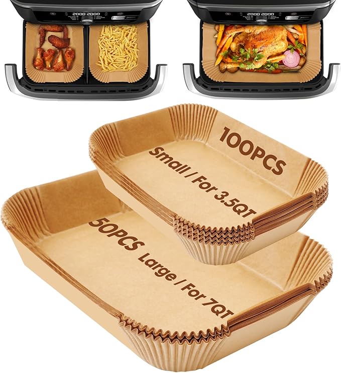 Air Fryer Liners Disposable 150Pcs for Ninja Foodi DZ071 7-Qt/11-Qt/Instant 9 Qt Dualzone Flex Basket Air Fryer,100Pcs Small Airfryer Liners for Dualzone Flexbasket & 50Pcs Air Fryer Parchment Paper