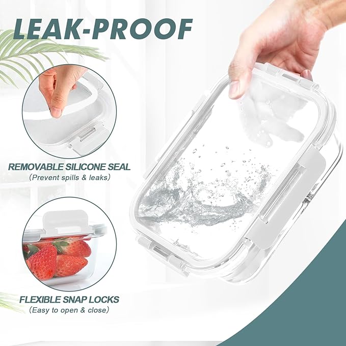 30 oz 5 Pack Glass Meal Prep Containers, Glass Storage Containers with Lids - Dishwahser, Microwave, Oven and Freezer Safe, White