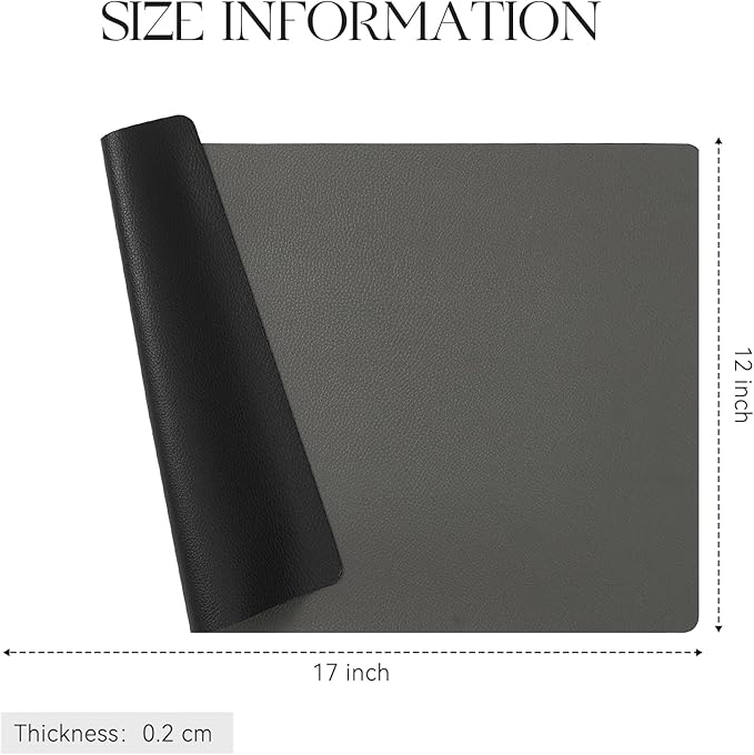 MOSAYT Vinyl Placemats Set of 6, Heat Resistant Place Mats 100% Waterproof Washable & Wipeable Faux Leather Reversible Table Mats for Kitchen Dining Party Indoor Outdoor, 12" x 17", Grey/Black