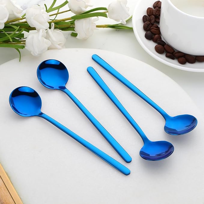 TEHAHA 8 Pcs Coffee Spoons, Stainless Steel Espresso Spoon，5.3 Inches Mini Tea Spoon, Lightweight Small Round Spoons Set for Coffee,Tea,Ice Cream,Sugar,Cappuccino