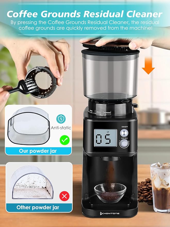 Homtone Conical Burr Espresso Coffee Grinder, Electric Coffee Grinder with 51 Precise Settings, 120V Espresso Grinder with Portafilter Holder, Adjustable for 2-12 Cups, Stainless Steel, Anti-static