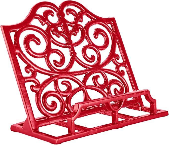 JOGREFUL Cookbook Stand, Cast Iron Heavy-Duty Recipe Book Holder, Kitchen Vintage Recipe Book Holder, Reading Rest Holder for Easel/Counter/Books/Magazine/iPad/Bible, Classic Red