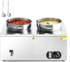 WILPREP Commercial Food Warmer with Two 7.4 QT Inserts, 1500W Countertop Electric Steam Table, 86-185°F Adjustable Temp Control & Over-Temp Protection, Stainless Steel