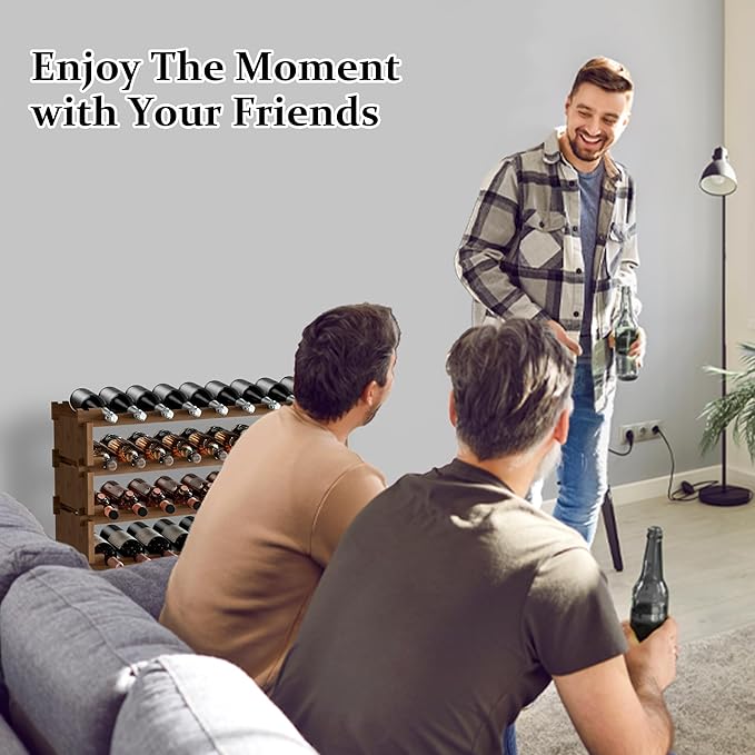 Bambloom Wine Rack Freestanding Floor, Stackable Wine Bottle Storage, Wooden Free Standing Wine Stand Organizer for Kitchen,Cellar. 36 Bottles Wine Holder Display Shelves for Champagne (Walnut)