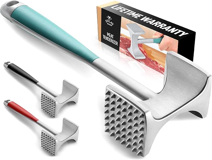 Zulay Meat Tenderizer Hammer 10" Heavy Duty Dual Sided Mallet with Comfort Grip – Metal Pounder for Beef, Chicken, Pork & More - Mint