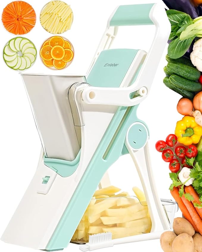 Safe Mandoline Slicer Upright Vegetable Chopper-Julienne Dicer for Kitchen, Potato Slicer, Adjustable Vegetable Cutter with Container, Multifunctional 6 in 1 Food Chopper (White)