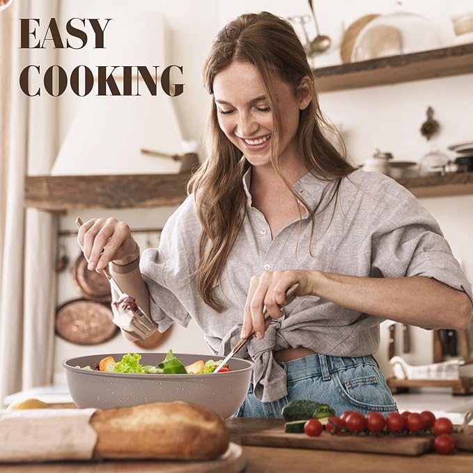 15Pcs Pots and Pans Set Non Stick, Cookware Sets with Detachable Handle, Nonstick RV Kitchen Cooking Tools Removable Handles, Oven Safe, Induction Fast, Stackable Induction Cookware, Brown