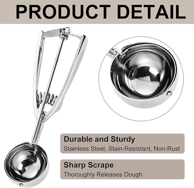 Cookie Scoop Set, Cookie Scoops for Baking Set of 3, Cookie Dough Scoops, Silver, Include Large/Medium/Small, for Cookies, Ice Cream, Muffin, Cupcakes, Truffles, Mashed Potatoes