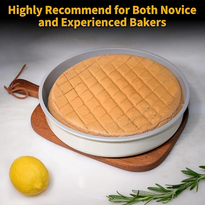 9.5 Inch Round Cake Pan Set of 2,Cast Aluminum Bakeware Ceramic Nonstick Oven and Dishwasher Safe(Beige)