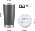 20 oz Tumbler with Lid Stainless Steel Insulated Tumblers Bulk Double Wall Vacuum Cups Powder Coated Travel Mug Keep Drink Cold and Hot, Grey, 8 Pack