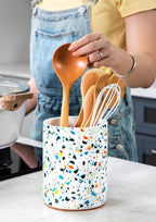 Nucookery Utensil Holder, 6.4" Ceramic Kitchen Utensil Holder for Countertop with Protection Cork Bottom, Vintage Farmhouse Kitchen Decor for Counter, Gift (Marble Pattern)