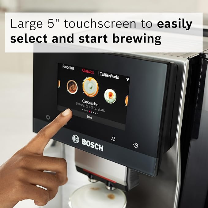 BOSCH 800 Series Fully Automatic Espresso and Coffee Machine – 36 Drinks with Coffee World, Cold Brew, Double Cup, Integrated Milk Container, Smart Features, in Stainless Steel TQU60703