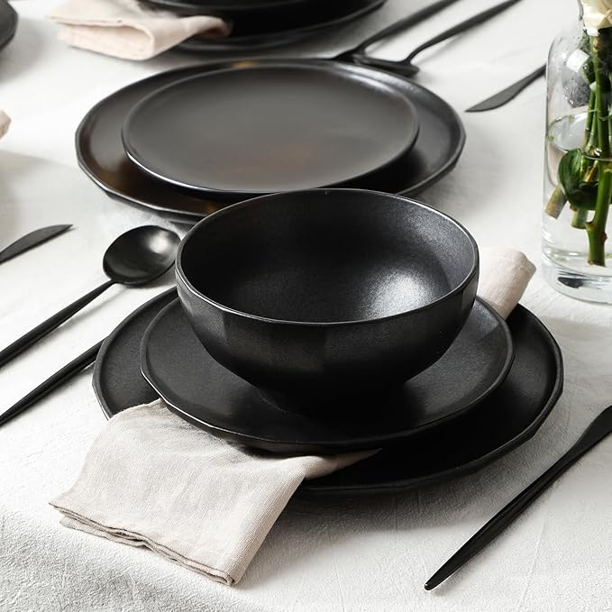 Stone Lain Rio 12-Piece Dinnerware Set Stoneware, Black