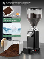 Huanyu Flat Burr Coffee Grinder with 19 Grinding Settings Electric Coffee Bean Grinder Adjustable Bulk Coffee Grinder Large Capacity 35oz Black