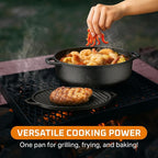 Bruntmor 3-in-1 Pre-Seasoned Cast Iron Skillets with Reversible Grill Griddle Lid - 6.8 Quart Round Deep Roasting Pan for Frying, Grilling, Dutch Oven Cooking - Non-Stick Cast Iron Cookware - Black