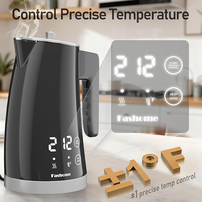 Electric Kettle with 5-Temperature Control,1.25L Cordless,Penguin Shape Design,1200W with Keep Warm and Auto Shut-Off,Perfect for Tea,Coffee & Kitchen(Dark Gray)