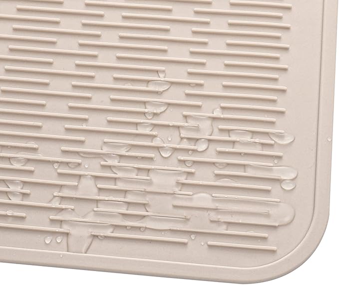 Silicone Dish Drying Mat for Multiple Usage,Easy clean,Eco-friendly,Heat-resistant Silicone Mat for Kitchen Counter or Sink,Refrigerator or Drawer Liner Tapioca 4XL 32 inches x 18 inches