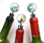 Wine Bottle Stoppers, Set of 3 Stainless Steel Wine Stoppers with Decorative Art Glass, Wine and Beverage Bottle Corks for Gifts, Bar, Wedding, Holiday Party (Green)