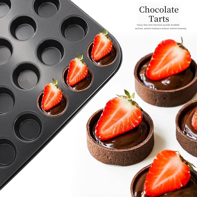 2 Packs Round Muffin Baking Pan, Premium Steel Muffin Pan for Baking, Nonstick Cupcake Tin Cheesecake Pans, Bakeware Muffin Top Pan (24 Cups, Black)