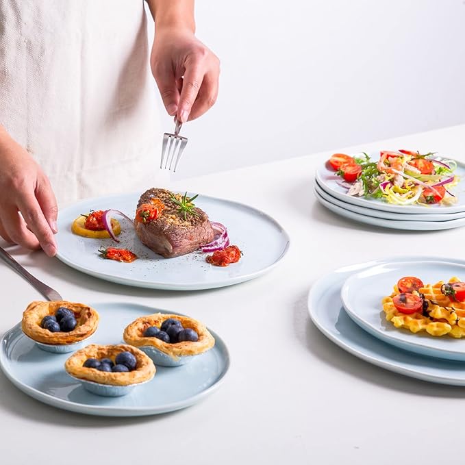 LERATIO Ceramic Plates,8.0 inch Salad Plates Set of 6,Handmade Porcelain Plates for kitchen with Wavy Edge,Microwave & Oven& Dishwashes Safe,Light weight & Scratch Resistant Dishes Light Blue