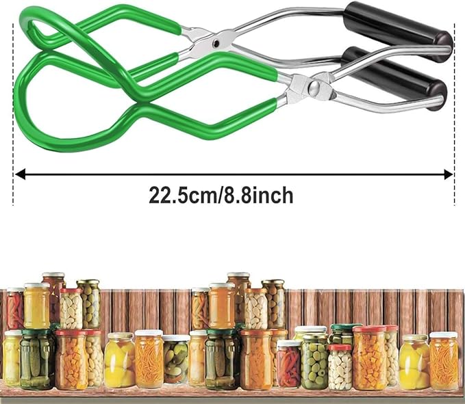 Canning Jar Lifter Tongs, Stainless Steel Jar Lifter with Rubber Grips - for Slip Wide-Mouth Clip for Kitchen Restaurant, Green
