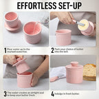 Zulay Kitchen Porcelain Butter Crock With Lid & Knife - Authentic French Butter Dish For Fresh & Spreadable Butter - Pink