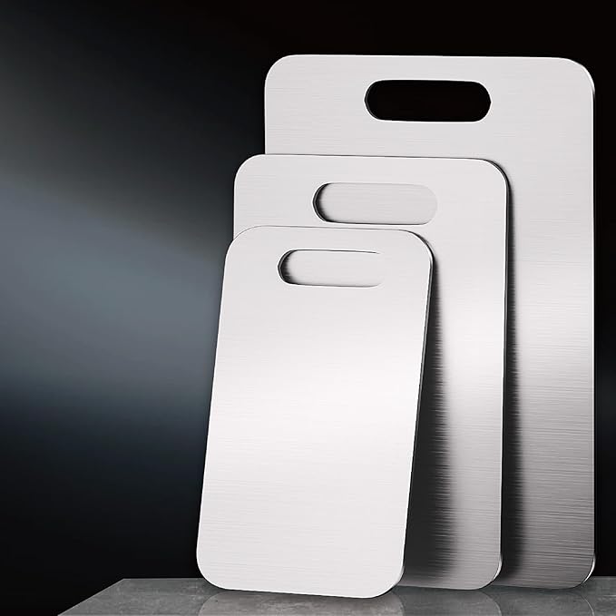 Stainless Steel Cutting Boards for Kitchen, 304 Steel Chopping Boards for Meat, Fruits & Break, Non-Slip, Dishwasher Safe, Pack of 3 (15.3"x11", 13.4"x9", 11.8"x8")