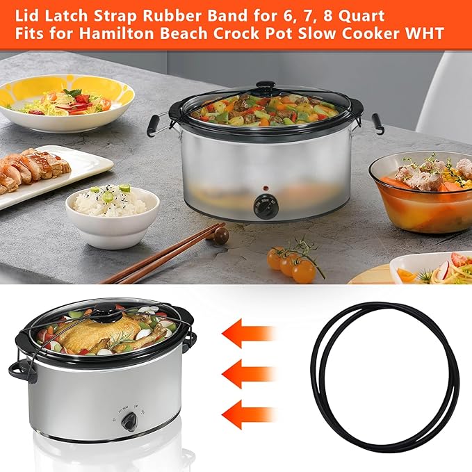 Black Lid Latch Strap Rubber Band for 6,7,8 quart Hamilton Beach Crock pot slow cooker WHT …Lid Strap for Fixing Pot Lid