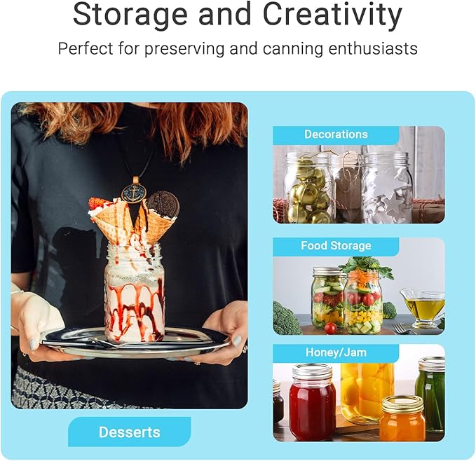 16 oz Glass Mason Jars, 15 Pack Regular Mouth Glass Canning Jars with Silver Aluminum Lids and Bands, Airtight Jam Jars for Food Storage, Pickling, Fermenting, Honey, Jelly, DIY Candles Decor