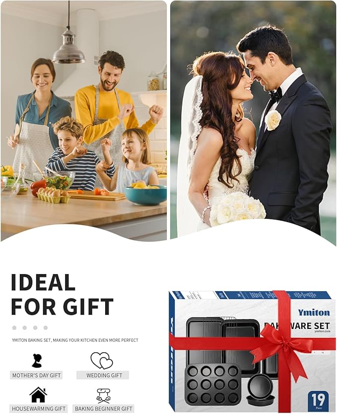 Nonstick Baking Pans Set, 19 PCS Stackable Bakeware Sets, Oven Pan Set Includes Baking Tray, Cookie Sheet, Cake Pans, Loaf Pan, Muffin Pan, Silicone Cups