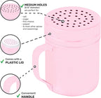 CUSINIUM 10oz Pink Stainless Steel Salt Pepper Dredge Shakers - With Plastic Cap - With Handle - Pack of 2