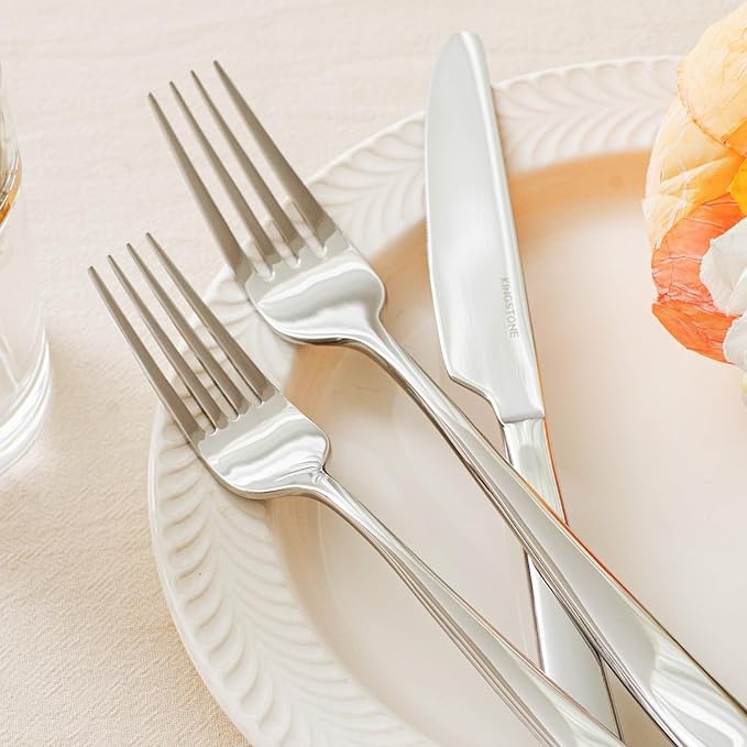 KINGSTONE Mirror Polish Silverware Set for 4, 20-Piece 18/10 Stainless Steel Flatware Set, Dishwasher Safe Cutlery Set for Wedding, Home, Restaurant, Knives Spoons and Forks Set