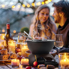 Artestia 5-Cup Cast Iron Fondue Pot for Chocolate, Cheese Fondue Pot with 6 Colored Forks for Fondue Party, 4-6 Person, Black