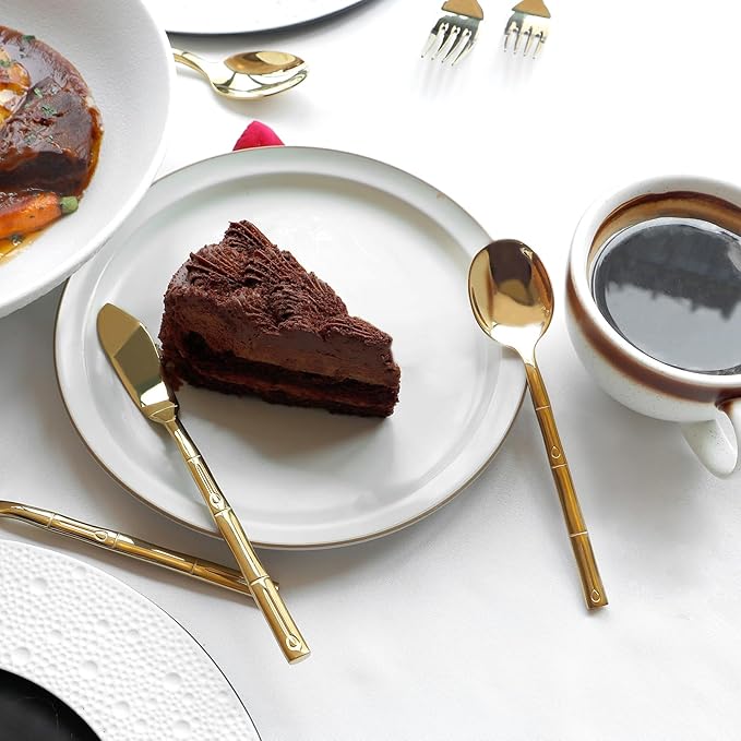 Silverware Serving Set Gold Flatware Set Stainless Steel Bamboo Handle Cutlery Set Mirror Polished 65 Pieces for Home Kitchen Restaurant Hotel Wedding Housewarming Gift Service for 12