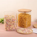 Glass Food Storage Jars 150 Set of 2,Glass Storage Containers Clear Glass Food Canister with Bamboo Lid Airtight For Serving Tea, Coffee, Flour, Sugar, Candy, Cookie, Spice and More (Square)