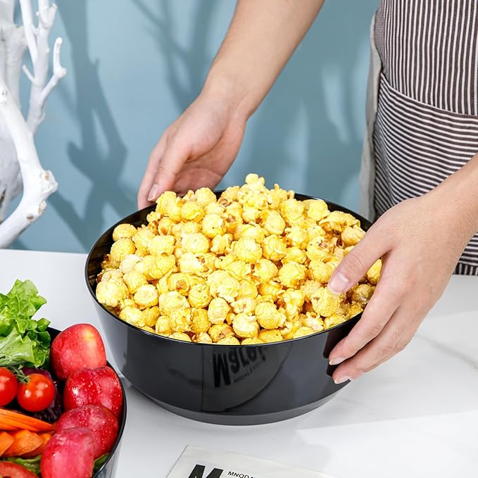 Hioasis 8 Pack Plastic Serving Bowls 128oz Black Plastic Bowls Heavy Duty Disposable Serving Bowls for Party Snack & Salad & Candy & Bar Buffet & New Year